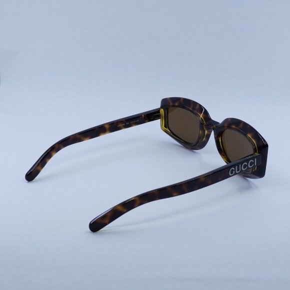 Gucci GG1719S 002 Sunglasses Light Havana with Yellow Geometric Frame - Picture 10 of 11